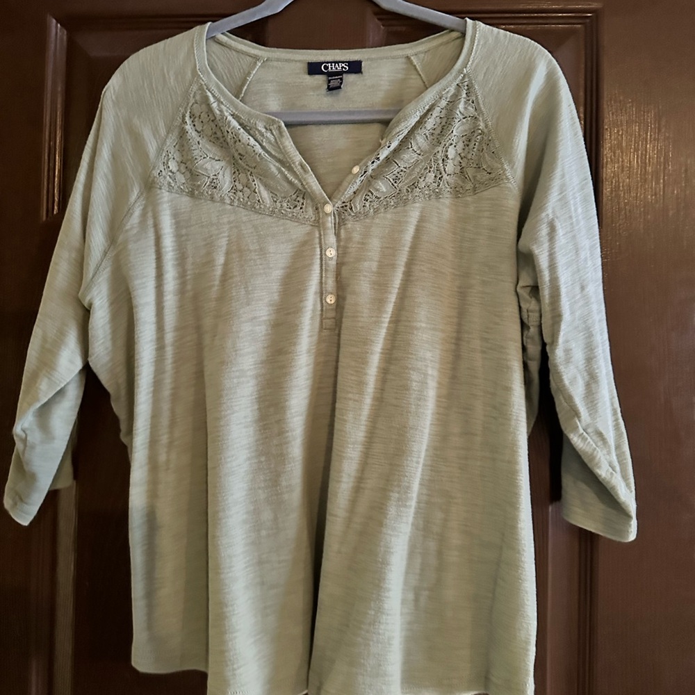 Chaps Sage Green Blouse with Lace Detail